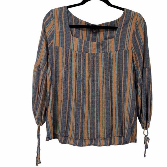 Tops - Mod Lusive Blue Tan Striped Boho Square Neck Top
